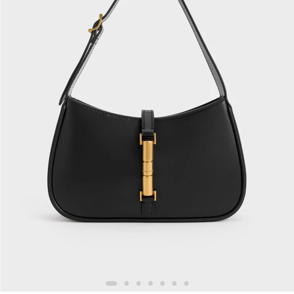 NWOT Charles & Keith Cesia Metallic Accent Shoulder Bag - Black